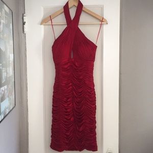 Jovani Deep Rose Red Halter Keyhole Cocktail Dress